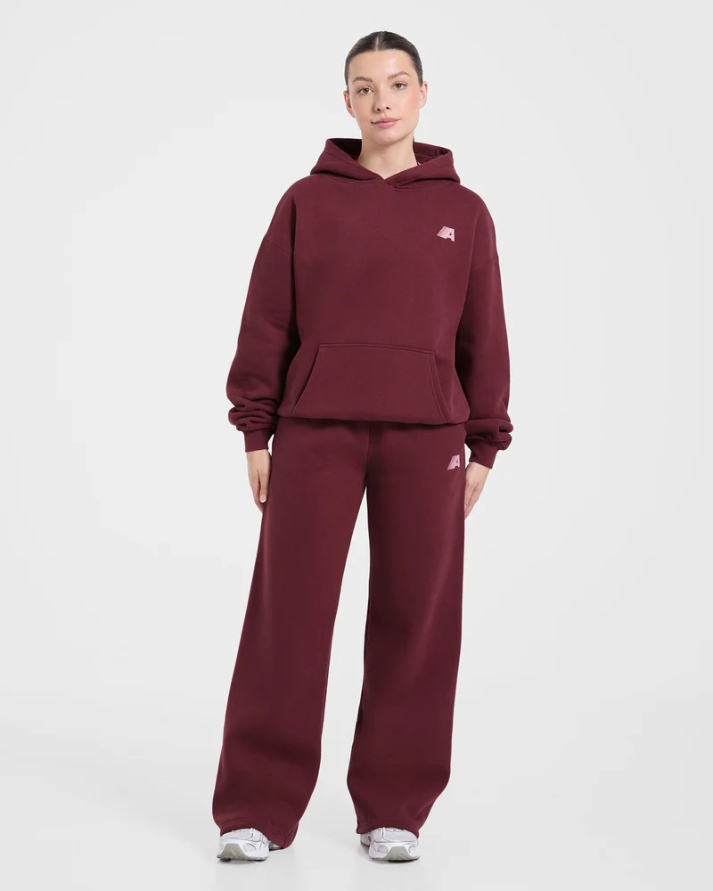 Retro Athletics Oversized Straight Leg Joggers - Deep Raspberry/Rose