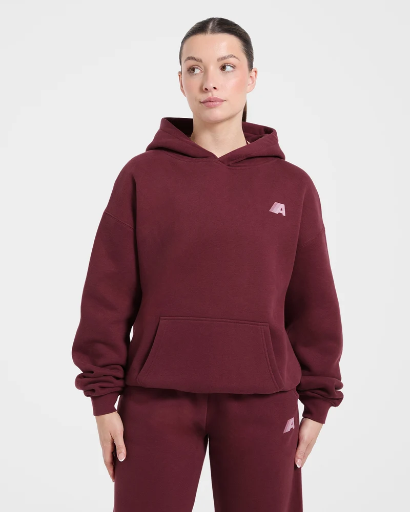 Retro Athletics Oversized Hoodie - Deep Raspberry/Rose