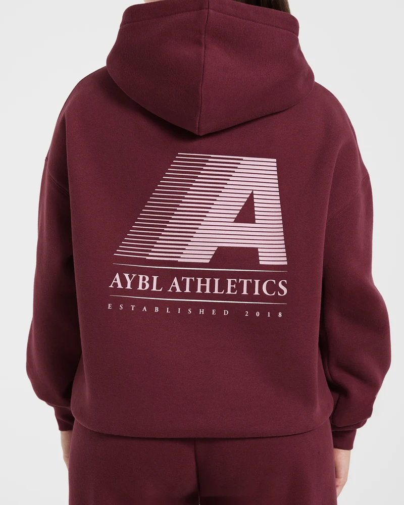 Retro Athletics Oversized Hoodie - Deep Raspberry/Rose