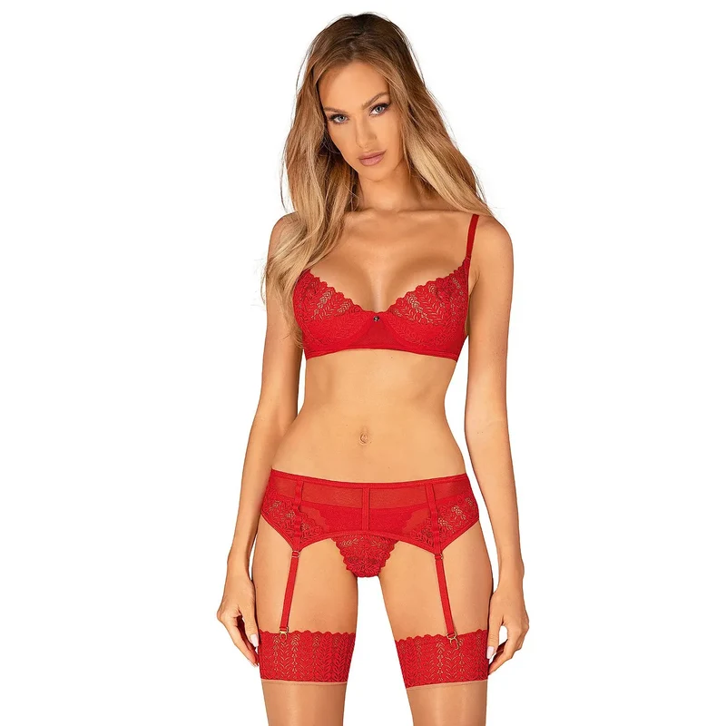 ensemble lingerie rouge sexy trois pièces confort femme modèle 188070 Obsessive