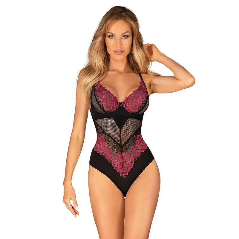 Body lingerie séducteur roses armatures bonnets élasthanne femme élégante