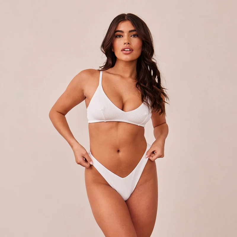 Ribbed Triangle Soutien-Gorge - Blanc
