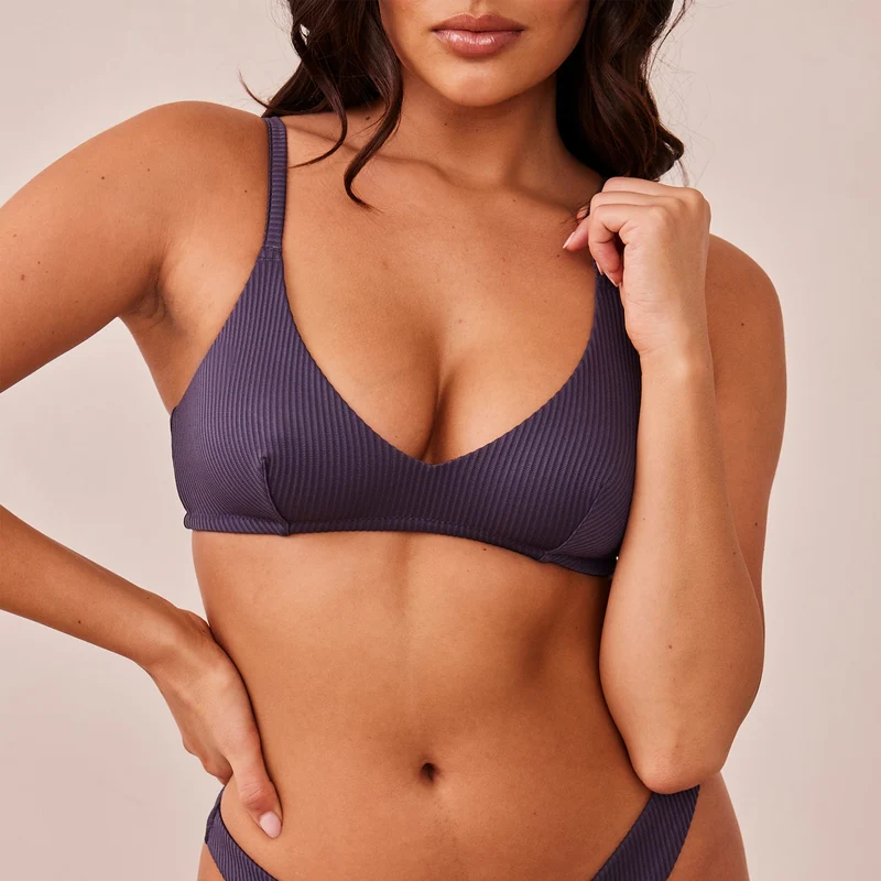 Ribbed Triangle Soutien-Gorge - Bleu Charbon