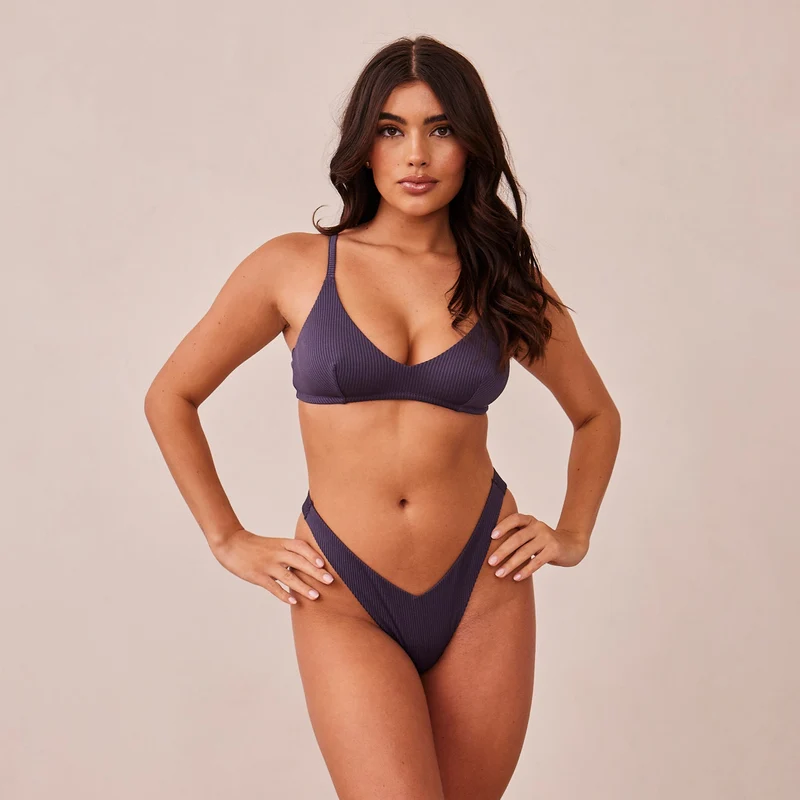 Ribbed Triangle Soutien-Gorge - Bleu Charbon