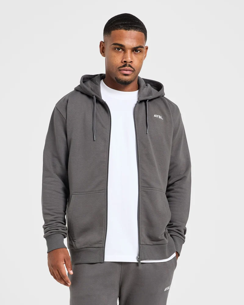 Essential Lightweight Zip Up Hoodie - Charcoal