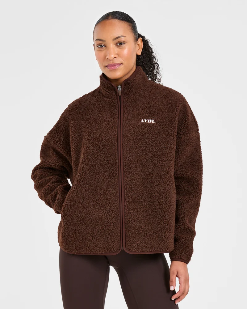 Oversized Zip Up Fleece Jacket - Marron