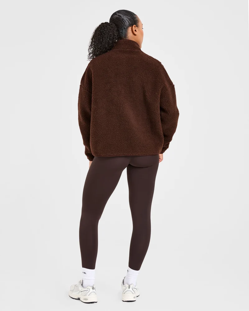 Oversized Zip Up Fleece Jacket - Marron