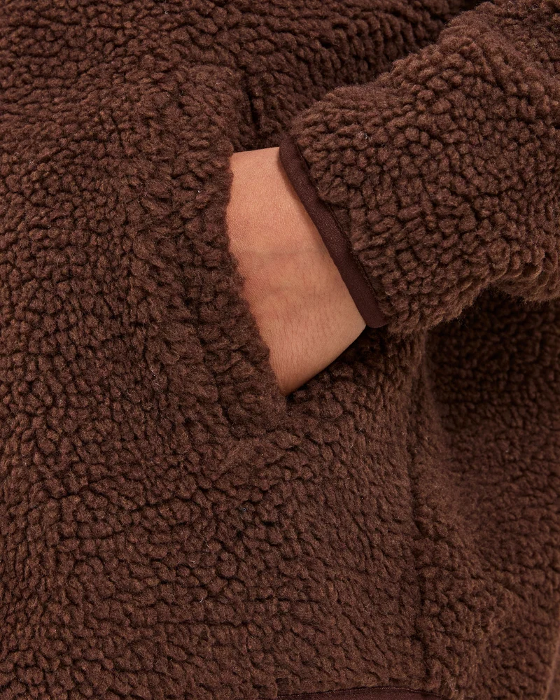 Oversized Zip Up Fleece Jacket - Marron