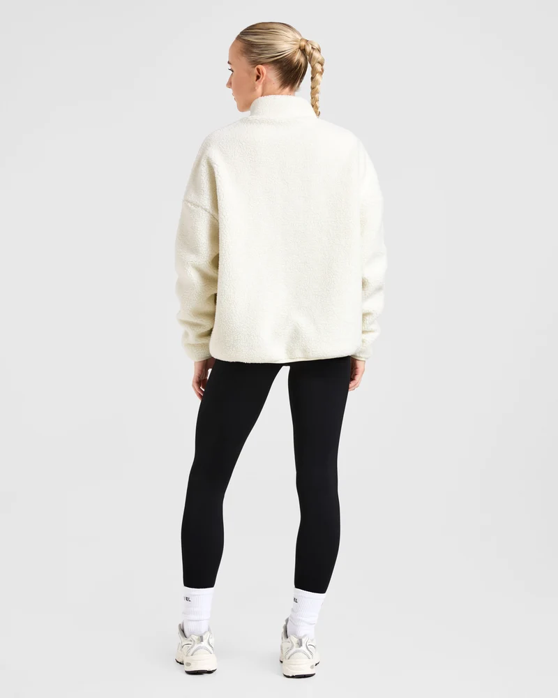 Oversized Zip Up Fleece Jacket - Crème