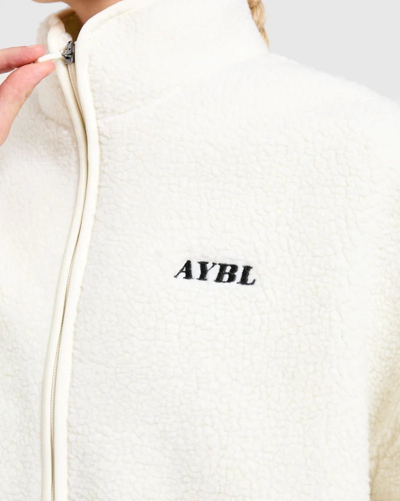 Oversized Zip Up Fleece Jacket - Crème