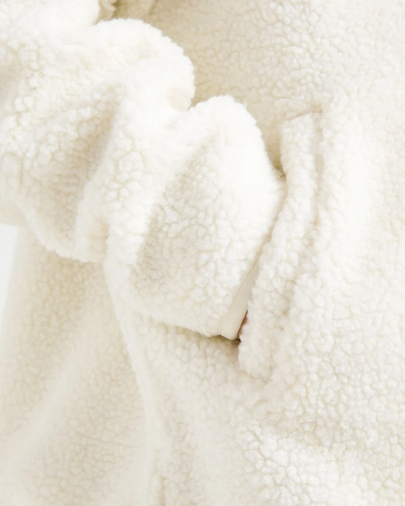 Oversized Zip Up Fleece Jacket - Crème