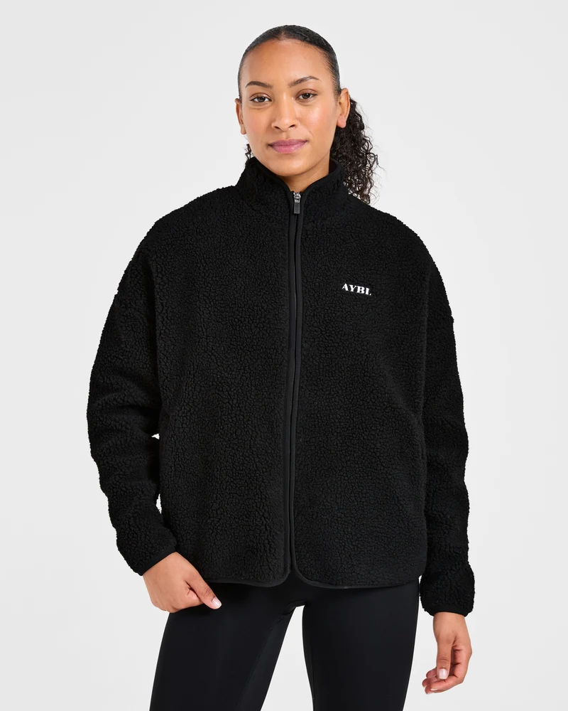 Oversized Zip Up Fleece Jacket - Noir