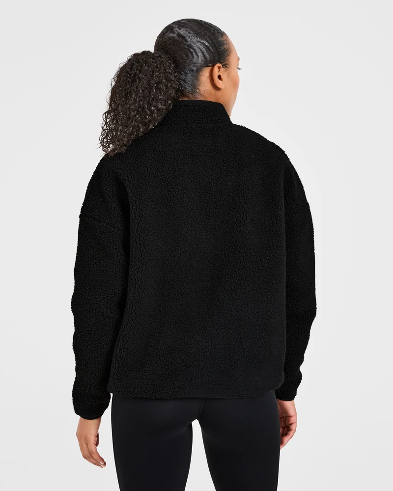 Oversized Zip Up Fleece Jacket - Noir