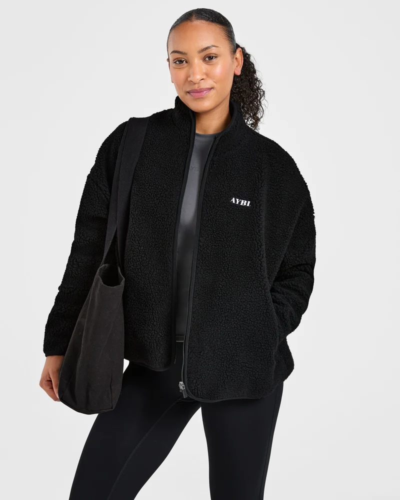 Oversized Zip Up Fleece Jacket - Noir