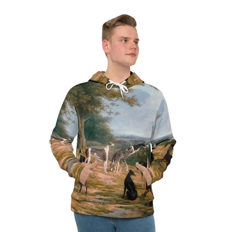 Nine Greyhounds in a Landscape Painting Hoodie