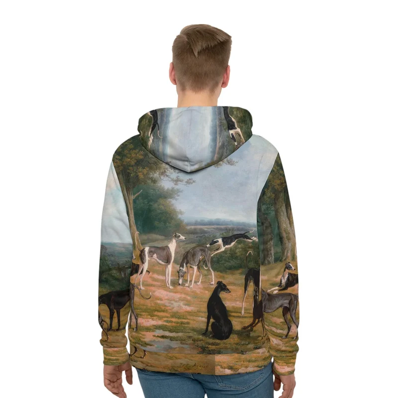 Nine Greyhounds in a Landscape Painting Hoodie