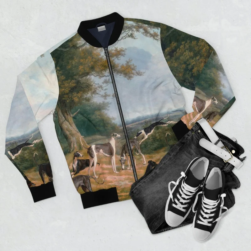 Nine Greyhounds in a Landscape Painting Bomber Jacket