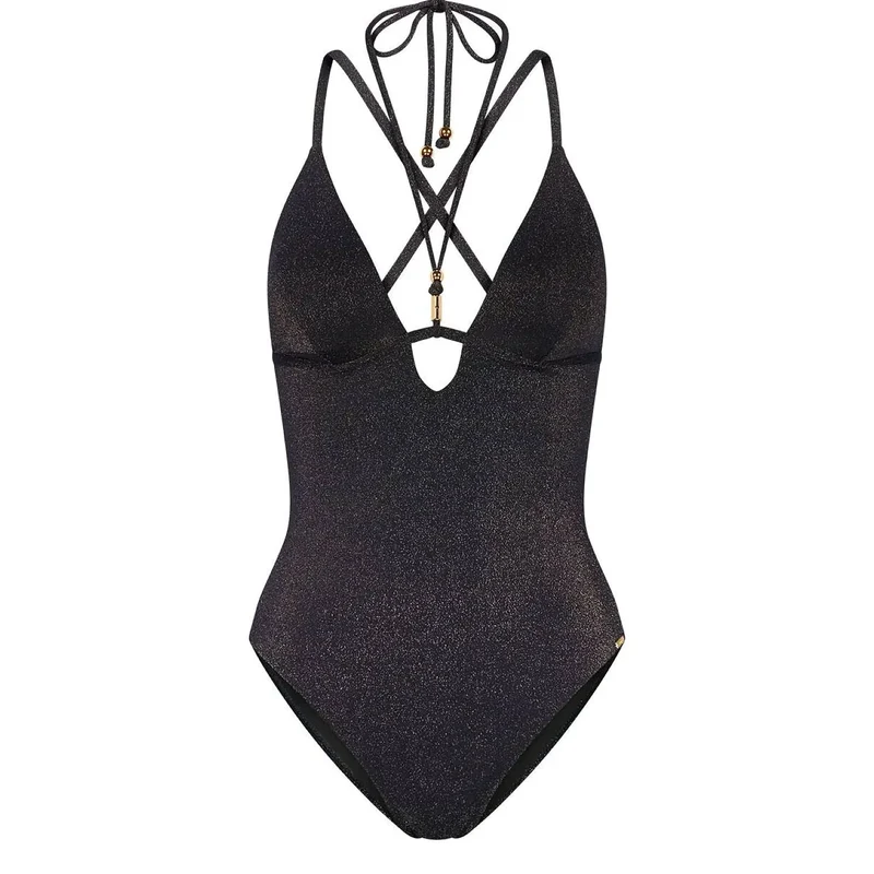 Maillot de bain une pièce élégant lurex brillant bonnets amovibles Summer Sunset