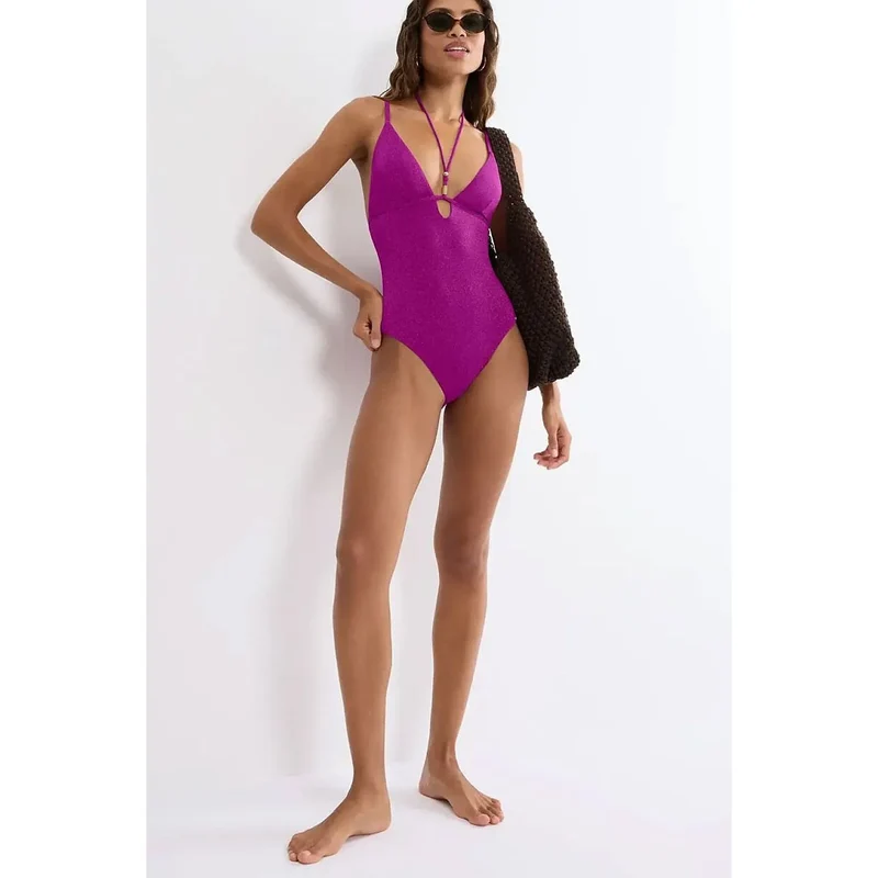 maillot bain une pièce élégant lurex brillant bretelles réglables bonnets amovibles
