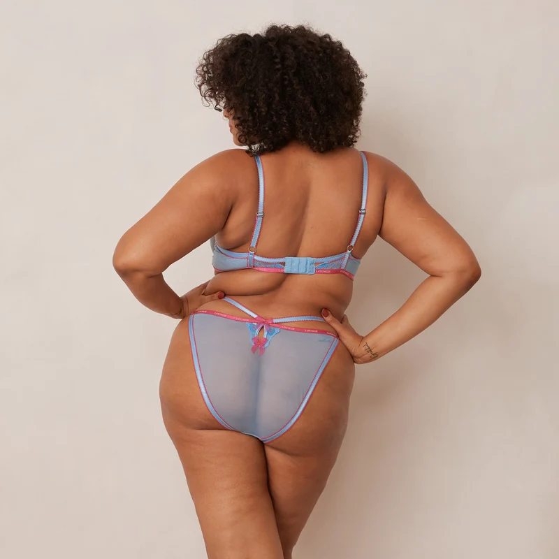 Floral Embroidered Balcony Soutien-Gorge - Bleu