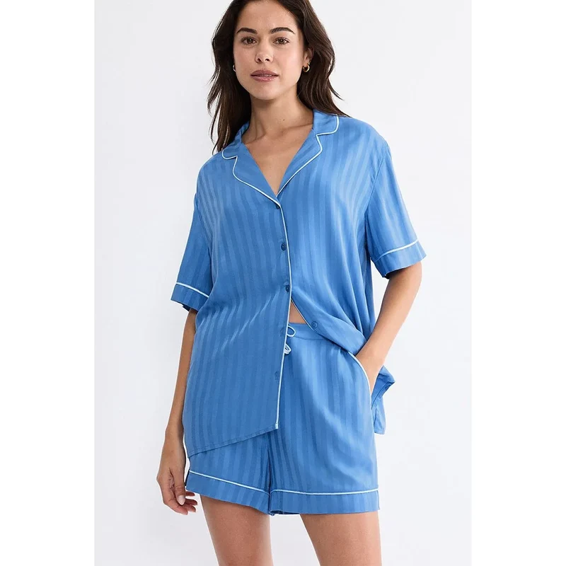 Chemise pyjama femme élégante luxe motif jacquard rayures Amourette 10227193-005J