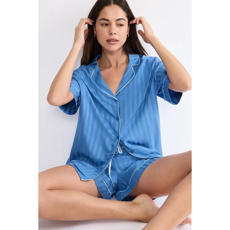 Shorts pyjama femme élégants Amourette Jacquard rayé confort luxe