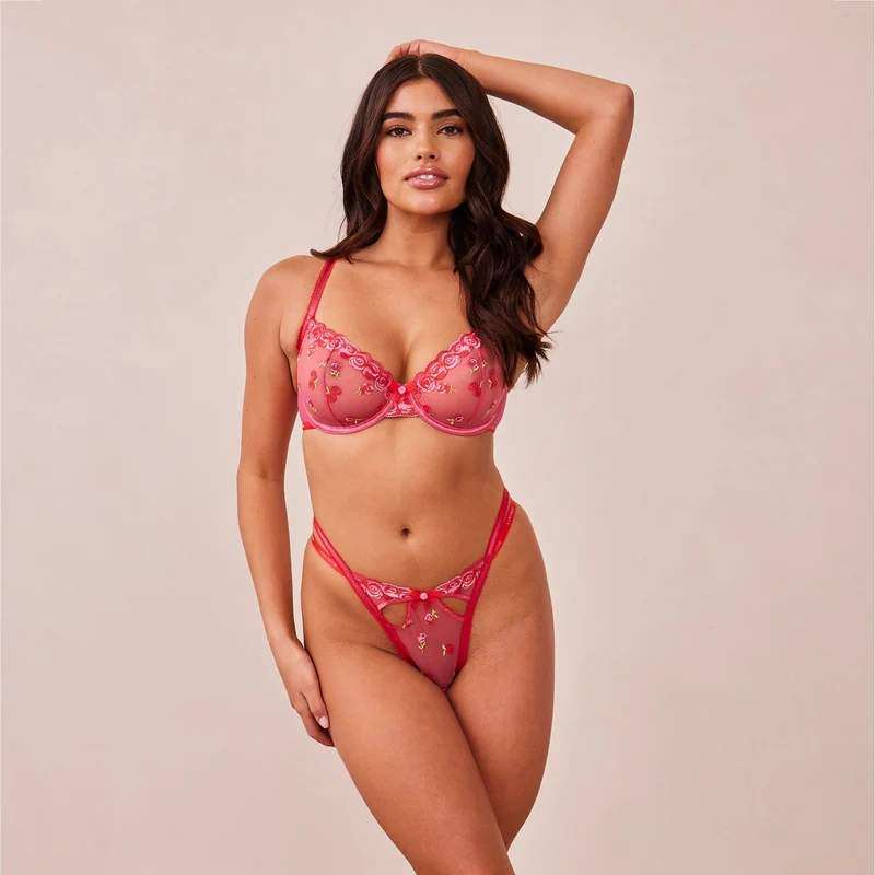 Blush Embroidered Balcony Soutien-Gorge - Rose vif
