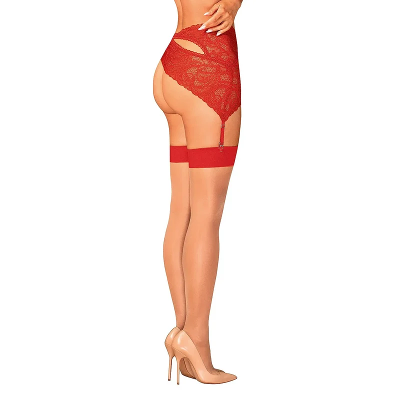 Bas sensuels rouges élasthanne polyamide confort sexy porte-jarretelles Obsessive