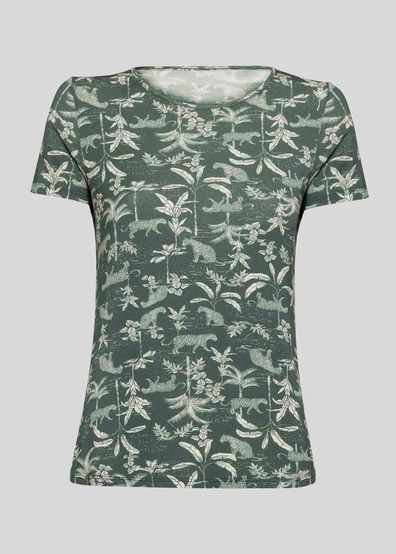 T-shirt Mulher Manga Curta Estampada