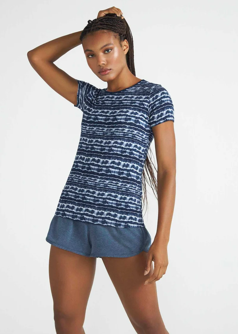 T-shirt Mulher Manga Curta Estampada