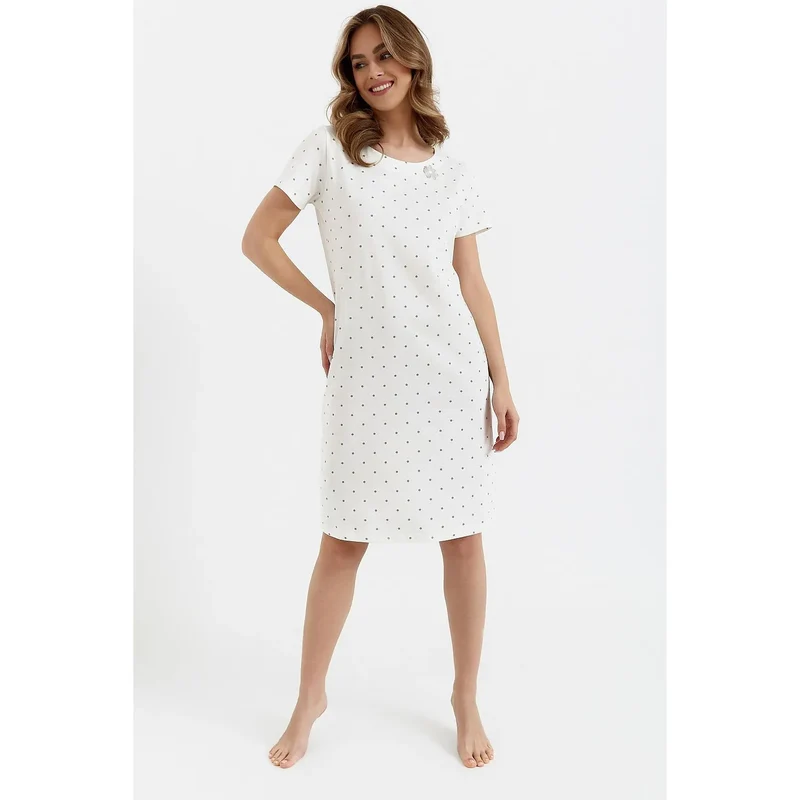 Chemise de nuit Cana 212755 pour femme, chemise douce et aérée, manches courtes, col rond, taille L, 100% coton, idéale pour les nuits chaudes, cadeau romantique