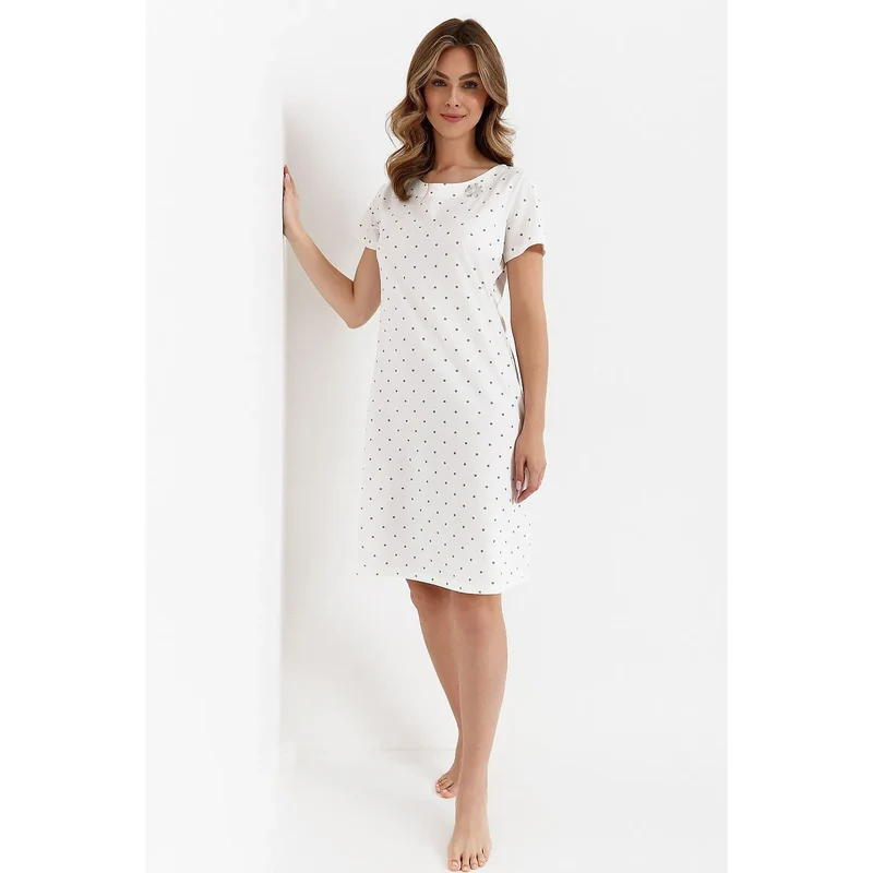 Chemise de nuit Cana 212755 pour femme, chemise douce et aérée, manches courtes, col rond, taille L, 100% coton, idéale pour les nuits chaudes, cadeau romantique