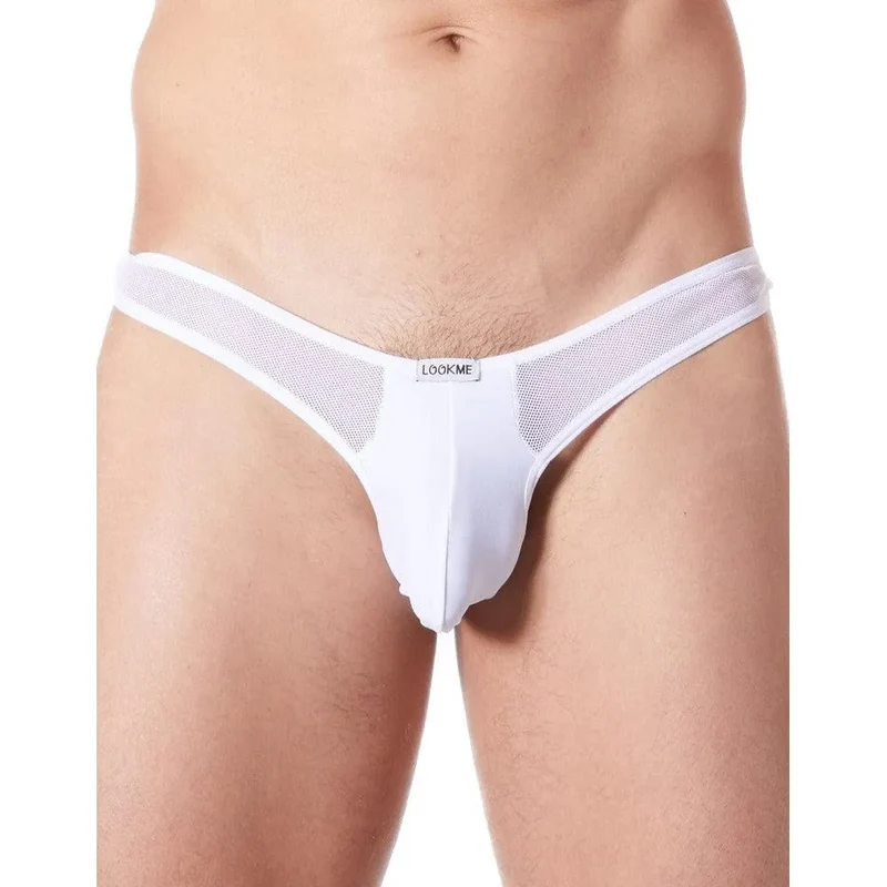 String homme blanc sexy confortable doux résille latérale fine coupe échancrée matière polyester elasthanne extensible maintien discret séduisant