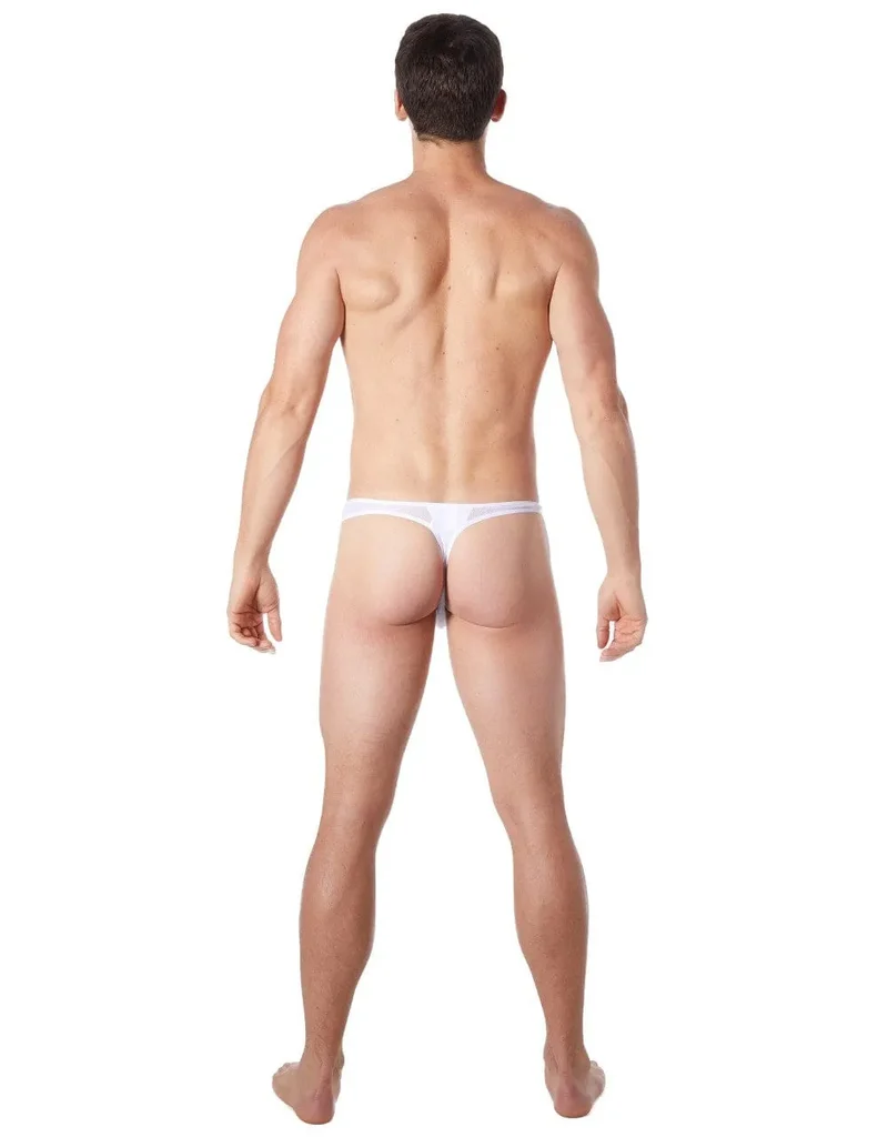 String homme blanc sexy confortable doux résille latérale fine coupe échancrée matière polyester elasthanne extensible maintien discret séduisant