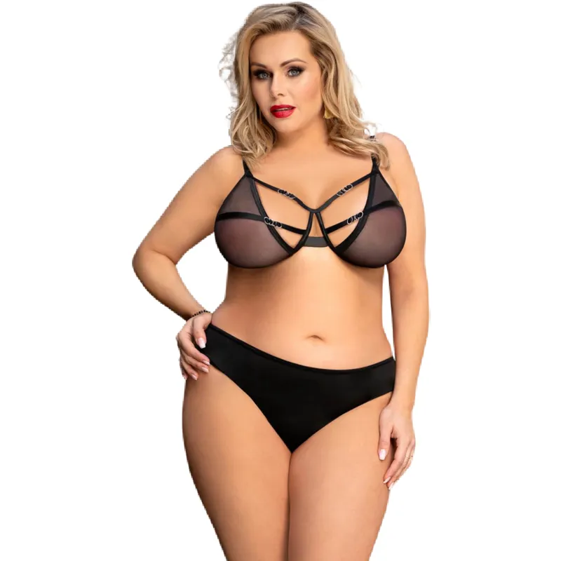 ensemble deux pièces sexy soutien gorge sans armature bretelles réglables anneaux fermoirs multi rubans confort extensible polyester élasthanne taille SM