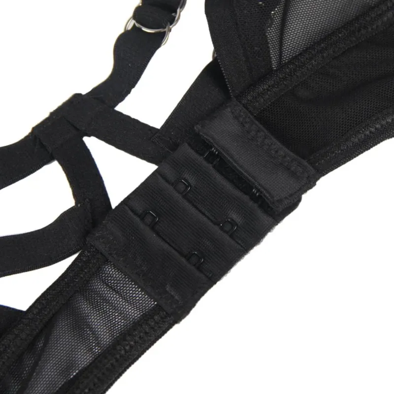 ensemble deux pièces sexy soutien gorge sans armature bretelles réglables anneaux fermoirs multi rubans confort extensible polyester élasthanne taille SM