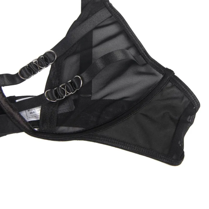 ensemble deux pièces sexy soutien gorge sans armature bretelles réglables anneaux fermoirs multi rubans confort extensible polyester élasthanne taille SM