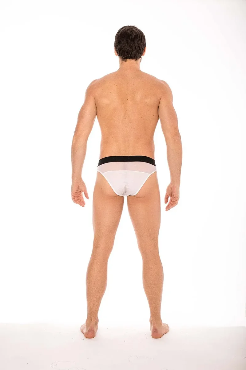Slip blanc résille confortable large ceinture élastique logotypée LOOKME mélange polyamide élasthanne coupe design silhouette féminine
