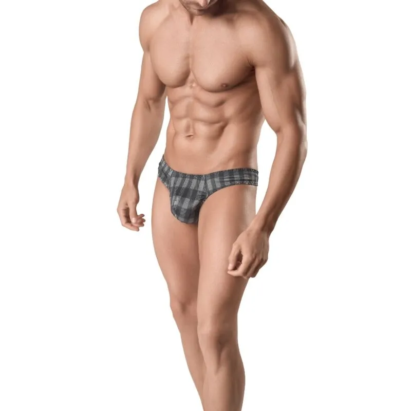string homme confortable imprimé carreaux gris haute qualité fabrication Europe polyamide élasthanne élasticité douceur ajustement silhouette séduction élégant moderne XL