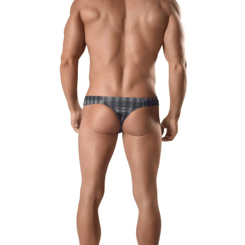 string homme imprimé carreaux gris confortable maintien ajustement silhouette élasticité polyamide élasthanne textiles européenne haute qualité durable séduction