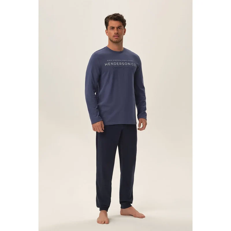Pyjama homme Henderson 199382 confort style coton longues manches pantalon élastique nuit relaxation hommes adultes
