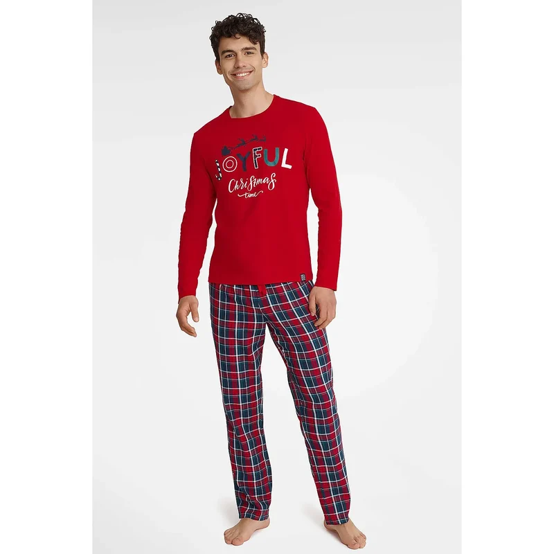 Pyjama homme en coton doux Noel Joyful Christmas Time, ensemble chemise pantalon flanelle, taille M-L, Noel romantique, confortultimate