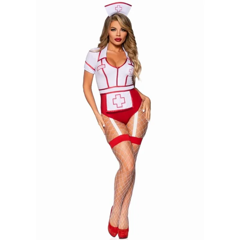 costume infirmière sexy rouge blanc confortable justaucorps sansbretelles boutons pression tablier coiffe élégante séduisante silhouette moulante soirée halloween