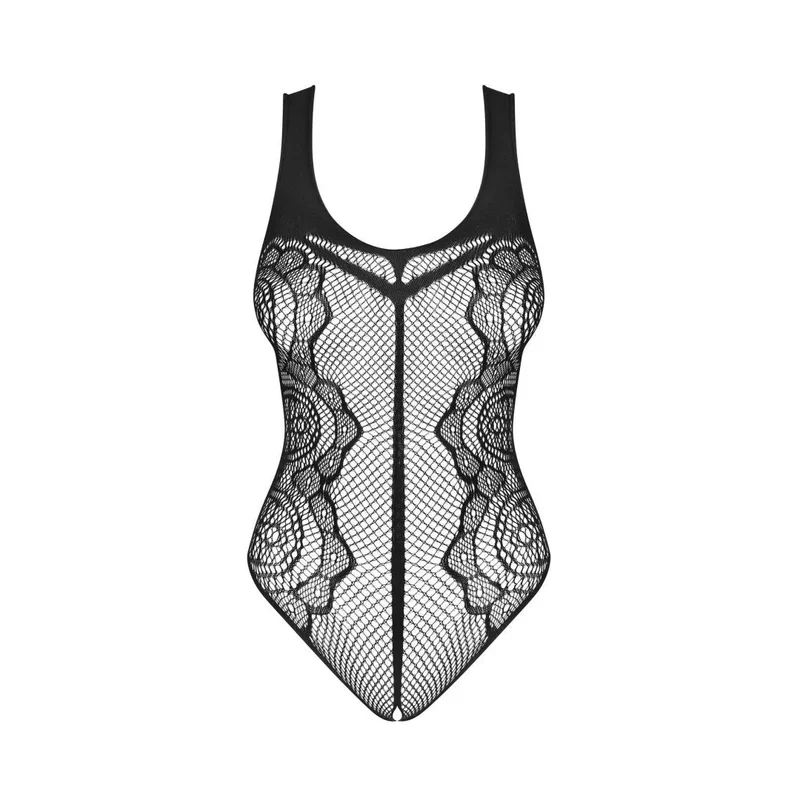 body ouvert noir maille rayures entrejambe lingerie séduisante sexy résille transparente moulant extensible confortable élastique audacieux