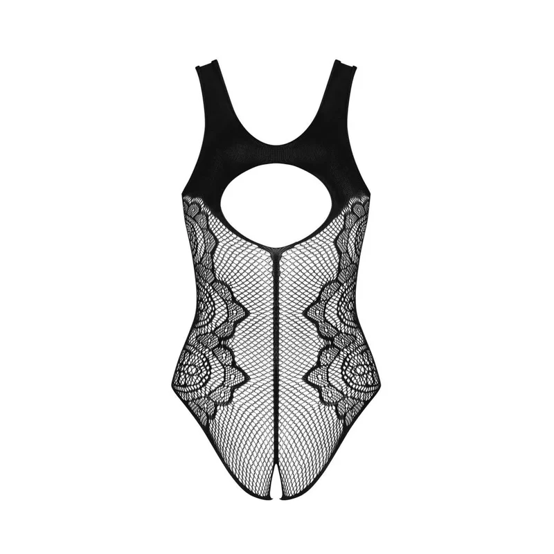 body ouvert noir maille rayures entrejambe lingerie séduisante sexy résille transparente moulant extensible confortable élastique audacieux