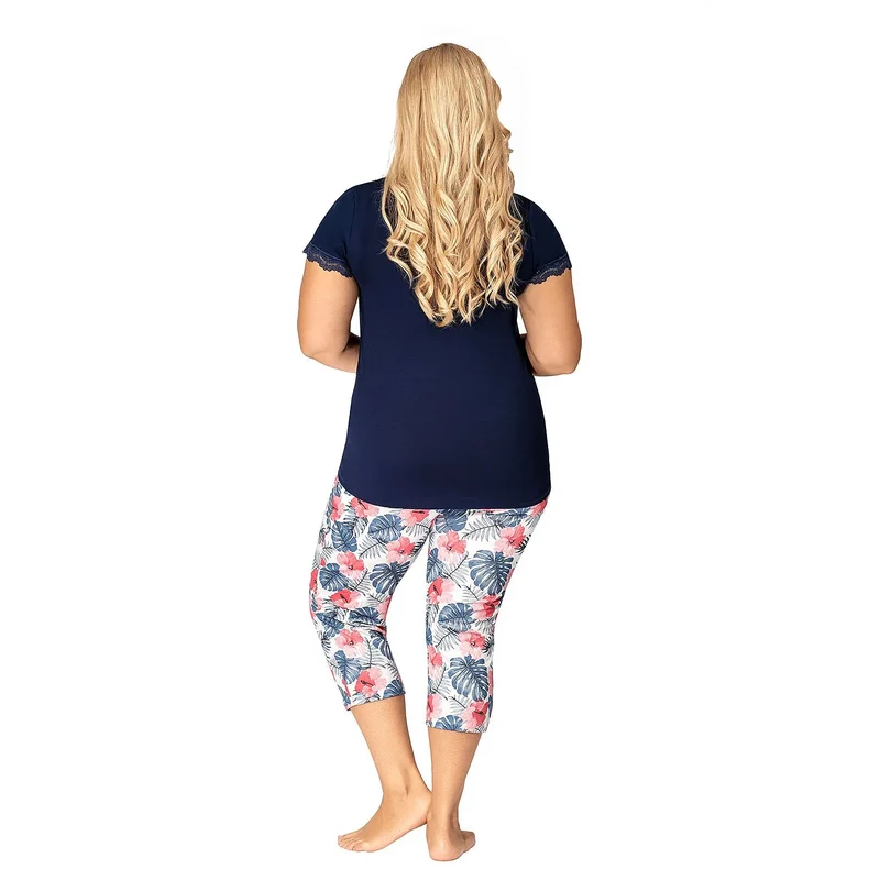 Pyjama femme dentelle manches courtes motif exotique printemps Donna