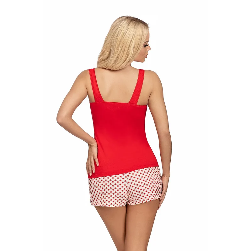Pyjama femme rouge crème cœurs viscose dentelle confort Donna 149145