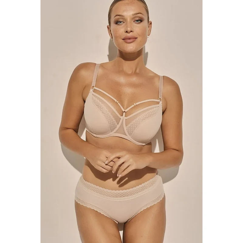 Soutien-gorge semi-rigide dentelle résille large tailles bretelles dorées