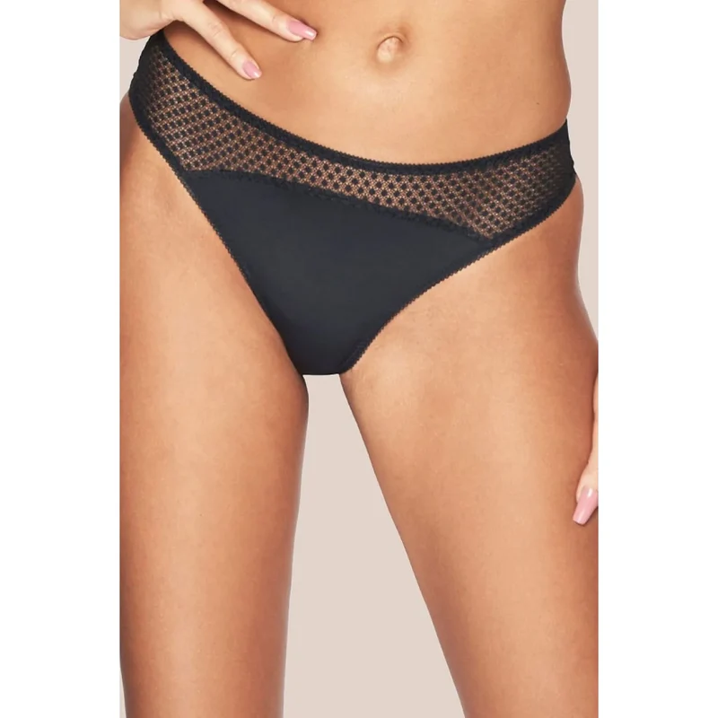 Strings noirs dentelle broderie fine maille transparente confort sensuel Kinga
