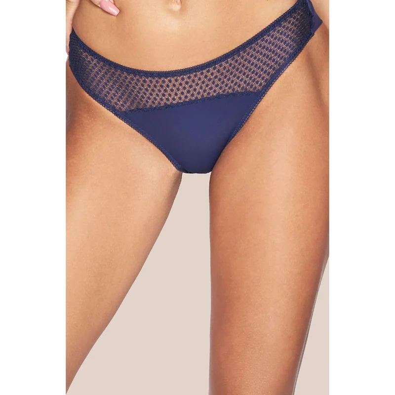 Strings bleu marine dentelle broderie féminine maille transparente Michelle S-339/1